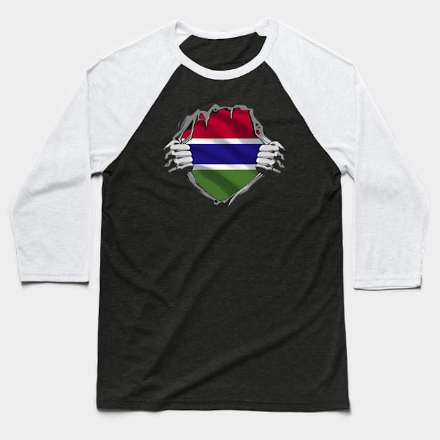 Two Hands Ripping Revealing Flag of Gambia Baseball T-Shirt by BramCrye